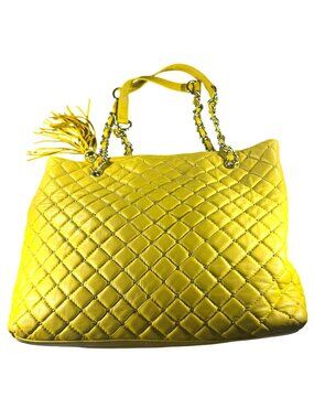 Yellow Quilted Paradox Leather Tote Bag Chain Straps Tassel Purse Handbag